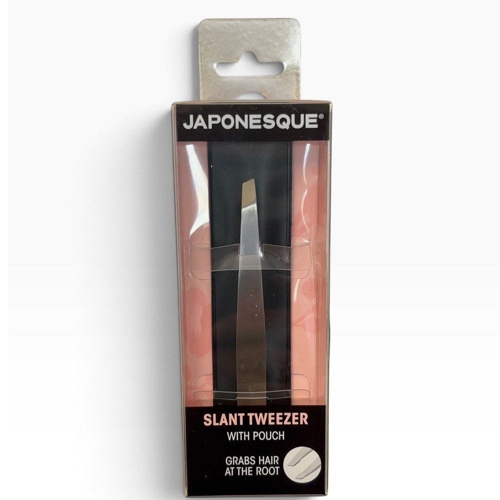 Japonesque Slant Tweezer with Pouch Stainless Steel Professional Brow Tool NEW
